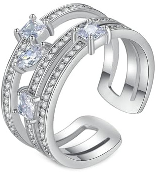 Tolldek 18 Karat 750 Weißgold Diamantring, Labor Erstellt Diamant 3 Schichten Verlobungsring Quadratschliff, 18K Gold Trauringe mit Labor Erstellt Diamant Echtschmuck, 47 (15.0)