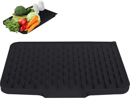 Tapis D'égouttement en Silicone, 40 x 32 cm Tapis Égouttoir à Vaisselle pour Vaisselle, Pliable Dessous de Plat Cuisine, Conception Double face, pour Plan de Travail de Cuisine(Noir)