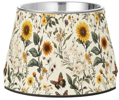 Florals Futternäpfe für Haustiere, Sonnenblumen-Hyazinthen, Schmetterlinge, erhöhter Futternapf, Edelstahl, Metall, für Hunde, Katzen, Kaninchen, Vögel, Schnurrhaar, Müdigkeit