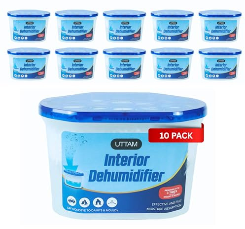UTTAM 500ml Dehumidifiers - Moisture Absorber and Condensation Remover for Home, Kitchen, Wardrobe, Bedroom, Caravan, Office, Garage, Bathroom, Basement - Effectively Combats Damp, Mold Moisture. (10)