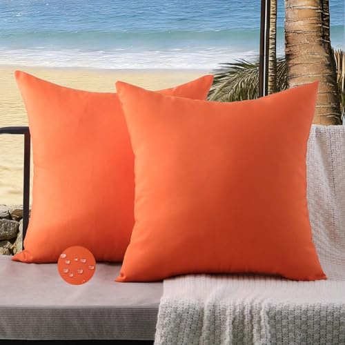 ViaElayu Outdoor Kissenbezug 50x50 Orange Wetterfest Kissen Kissenhülle Sommer Frühling Wasserdicht Kissenbezüge Kissenhüllen Polster Garten Balkon Terrassen Lounge Außenbereich Couch Deko 2er Set