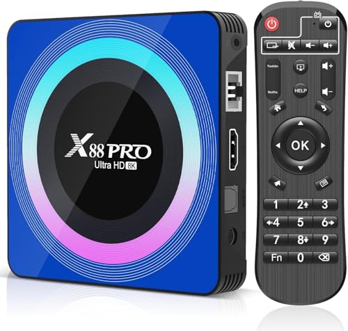 Android TV Box X88 Pro - Lecteur Multimédia Streaming Boitier TV 2Go RAM16Go ROM WiFi 6 Bluetooth 5.0 4K Android Smart TV Box