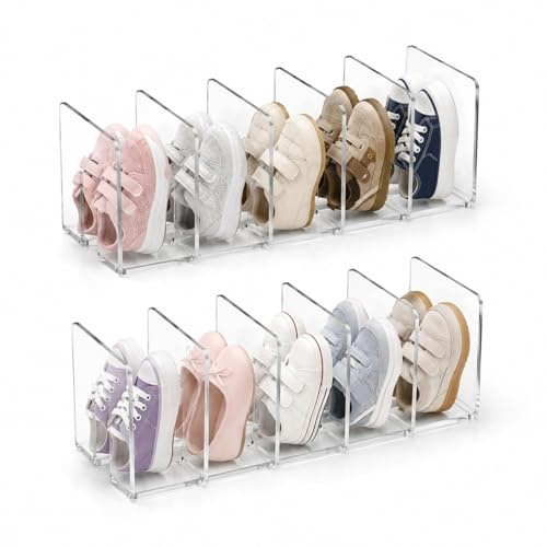 Raoletin 2Pcs Small Shoe Rack 5 Grid Clear for Cloest, Plastic Small Shoe Storage for Wardrobe and Entryway, Stackable Shoes Shelf Display Organiser for Slippers and Small Shoes