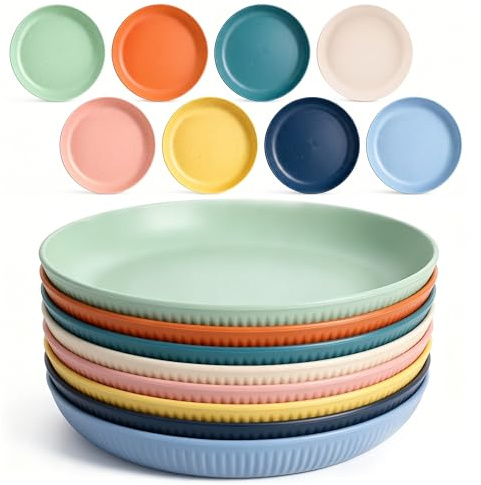 ICARE 8 Piezas Vajilla de Plástico Reutilizable – Platos Infantiles 23 cm | Sin BPA – Apto para Microondas y Lavavajillas – Platos de Plástico Duro para Niños, Camping, Picnic, Fiestas