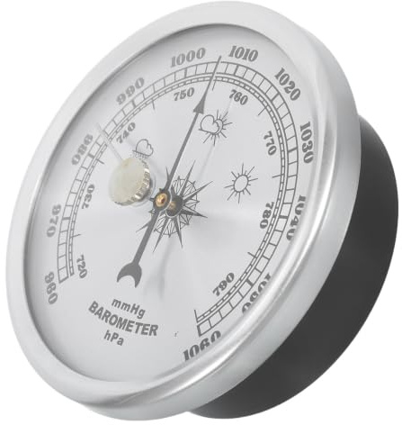 Luxshiny Barometro Analogico da Muro per Stazione Meteorologica con Display Facile da Leggere e Funzione di Monitoraggio in Lega di Alluminio-magnesio Argento per Balcone