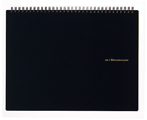 Maruman Mnemosyne Grid Notebook- Horizontal A4 Layout, 8.27 x 11.69, 70 Sheets / 140 Pages, 5mm Graph Paper Journal, Perforated Pages & Wire-Bound to Lay Flat, Black, Made in Japan