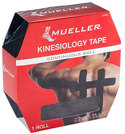 MUELLER Sports Medicine Kinesiology Tape, Quality Therapeutic Athletic Tape, Continuous Roll, Latex Free, 2 x 98.4 Feet, Black