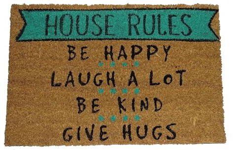 KOKO DOORMATS Fußmatte Kokos Außen und Innen Lustig, 60x40 cm. House Rules | Rutschfeste Kokos Türmatte für Haustür, Innen & Aussen, Ideal Schmutzfang und Eingangsmatte, Doormat Motiv Hausregeln