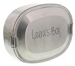 STEMPEL-FABRIK – personalisierbare kleine Brotdose mit Namen aus Edelstahl – gravierte Brotbox für Kindergarten, Schule, Ausflüge & Co – spülmaschinenfeste & rostfreie Lunchbox (15,5 x 11,5 x 4,5 cm)