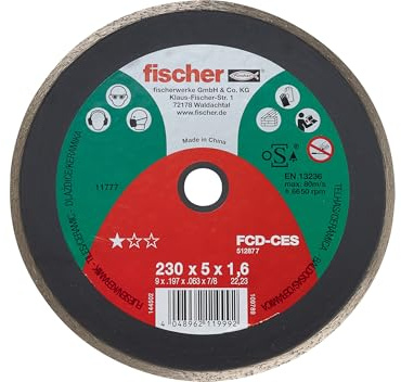 Fischer FCD-CES 230x2,4 DIA Disco da Taglio Diamantato Corona Continua per Taglio Preciso Piastrelle, per Smerigliatrice Angolare, 1 pz