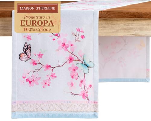 Maison d'Hermine Tischläufer 100 % Baumwolle Einlagig (50 cm x 150 cm) | 150 cm lang für Zuhause Küche Esszimmer Party Hochzeit Brautparty Heim Frühjahr Sommer - Blossoms In Spring