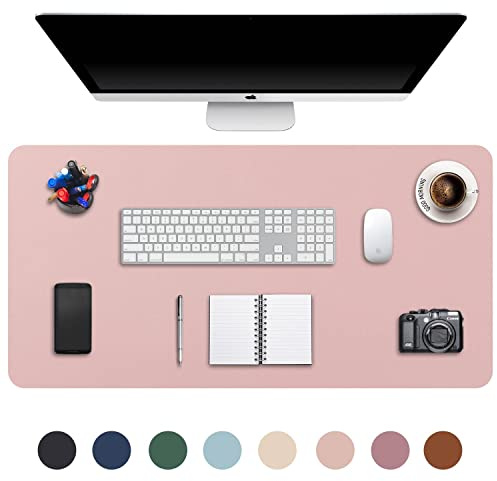 DOBAOJIA Skrivbordsmatta Stor, Utökad Musmatta, Mouse Pad XXL, Mouse Mat Extra Large, Skrivbordsblotter, Bärbar Datormatta, Skrivmatta, PU läder vattentät + mocka halkfri 90 x 43cm (Rosa)
