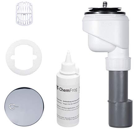 TRAPFLEX Set - Ablaufgarnitur Domoplex 6928.21 Siphon in Chrom (senkrecht) mit Haarfilter und GRATIS Haarfänger