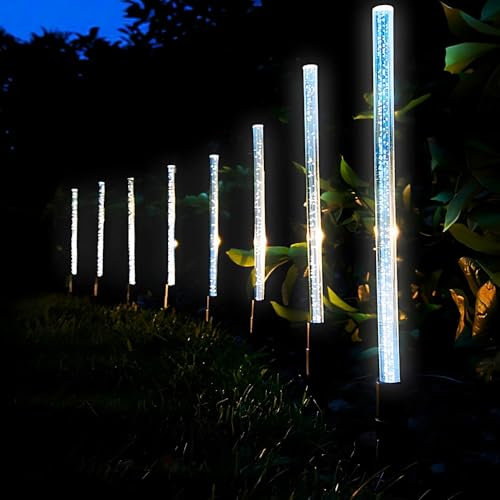 Garden Mile 8 Pcs Stake Solar Lights Outdoor Garden White Solar Powered White Ground Garden Lights Waterproof for Pathways Driveways Flowerbeds Rechargeable Auto ON/OFF Outdoor Decoration Light Set