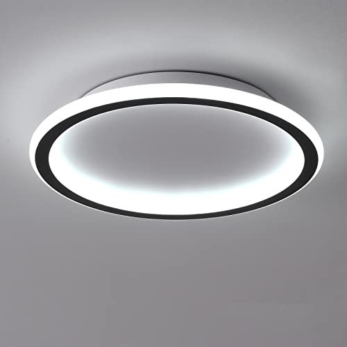 Schindora Plafoniera a LED, piatta, 24 W, colore bianco neutro, 6000 K, 1500 lm, moderna, ultra sottile, nera, rotonda, Ø315 mm, per salotto, soggiorno, cucina, corridoio, casa, ufficio