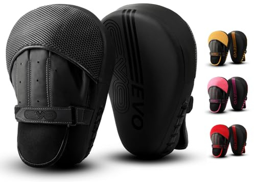 EVO Fitness Curved Matte Black Boxing Pads Men focus Mitts Punching Women MMA Muay Thai Martial Arts KickBoxing Hook and jab Hand Target Strike Shield Training Pads (Black)