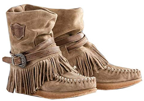 Minetom Femmes Bottes De Neige des Franges Chaussure d'hiver Chaude Classique Talon Plats Boots Bottines Mode Bout Rond