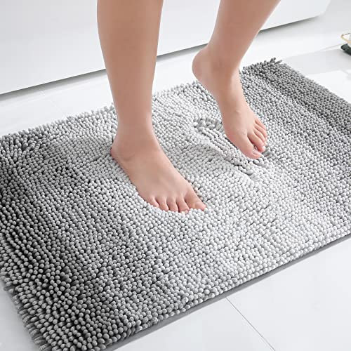 Homaxy Chenille Badezimmerteppich rutschfeste Hochflor Badematte Waschbar Badteppich Weich Badvorleger Saugfähige Duschvorleger für Badezimmer - 40x60 cm, Grau