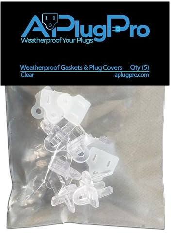 The Original Weatherproof Gaskets & Plug Covers - Made in USA, Outdoor Waterproof GFCI Protectors, Christmas Light Installation, Extension Cords, Stop GFCIs from Tripping (Clear, Qty 5) - by APlugPro