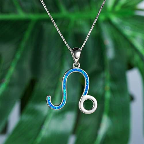 BIOLIVING Niedliche Weibliche Blaue Opal-anhänger-Halskette Boho-Silber-Farben-Ketten-halsketten Für Frauen Einzigartige Löwe-brauthochzeits-Halskette