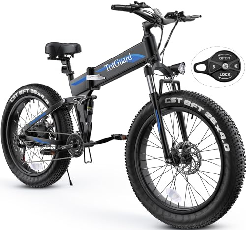 TotGuard Electric Bike,26 x4.0 Fat Tire Electric Bike with 1000W Peak Motor,48V 10.4Ah Removable Battery, 21.6MPH Foldable Mountain Ebike, Dual Shock Absorbers,21 Speed, UL 2849 & UL 2271 Certified