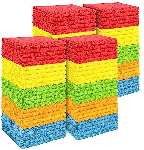 AIDEA Microfibre Cloths 100 Pack, Ultral Absorbent Lint-Free Washcloths Microfiber Cleaning Rags, All-Purpose Washable Car Cloth Wipes for Detailing, Office, Household Cleaning,30X30CM