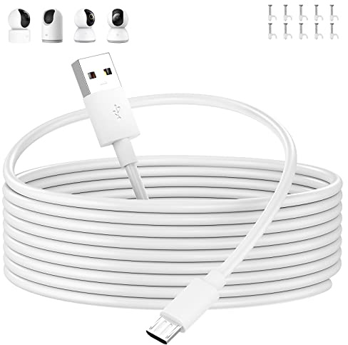 Câble Micro USB 5m, Long Câble Chargement pour Mi 360° Home Security Camera 2K Pro/360° Home Caméra Sécurité 2K/Smart Camera C300 C200, Type A vers Micro USB Cable Charge pour Caméra Sécurité, blanc