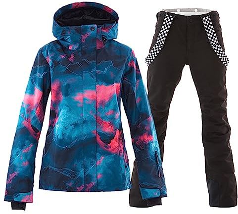 ALSOGO Damen Skianzug Schneeanzug Winddicht Wasserdicht Skifahren Snowboardjacke Trägerhose Set Zum Skifahren Snowboarden Klettern