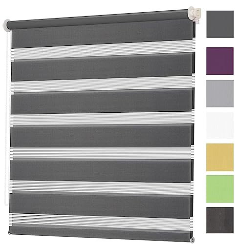 Dachfenster Rollo Verdunkelungsrollo, 50x250cm Hitzeschutz und Sichtschutz, Fensterrollo Zebrarollo Seitenzugrollo mit Bohren für Fenster & Tür, Dunkelgrau