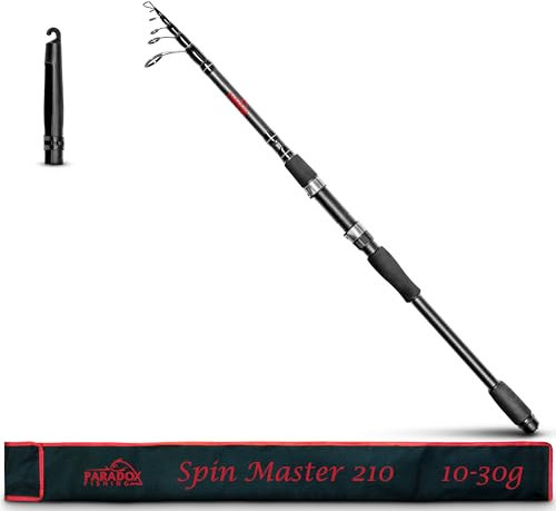 Paradox Fishing Teleskop Spinnrute 2,1m Wg.10-30g - für Barsch Hecht Zander - Angel-Rute Fishing Rod Baitcast – kleines Transportmaß perfekt zum Reisen