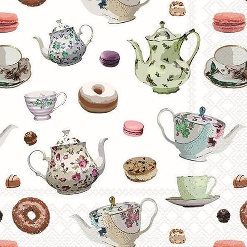 20 Servietten Trinken Teekannen und Geschirr als Tischdeko. Papierservietten mit Motiv. Auch für Decoupage und Serviettentechnik 33x33cm