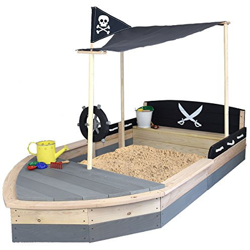 Sun Sandkasten Boot Pirat XXL aus Holz - Sandkiste Schiff für Kinder - Sandbox