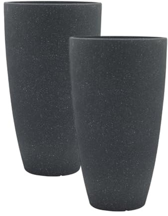 PFLife Macetas altas para plantas de exterior, juego de 2 macetas de interior con autorriego (2, negro)