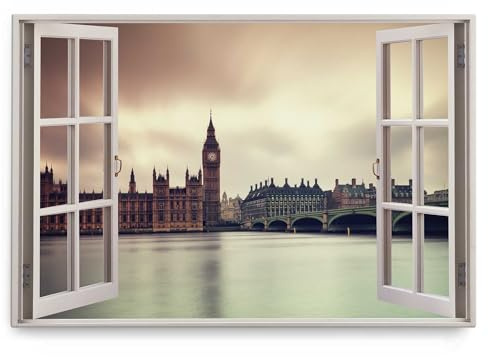 Paul Sinus Wandbild 120x80cm Fensterbild London Big Ben England Fluss Historisch