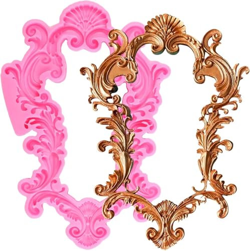 XMOLDNMS Silikonform mit Barockrahmen für Kuchendekoration, Cupcake-Topper, Schokolade, Süßigkeiten, Polymerton, Gummipaste