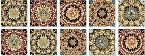 Fliesenaufkleber Mandalabraun Selbstklebende Klebefliesen, Wandfliesen Aufkleber,Wasserdicht Fliesensticker Fur Kuche Badezimmer Dekorative Stickerfliesen,Wohnzimmer Dekoration15X15Cm