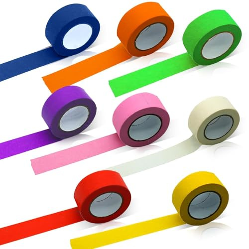 8 Rolls Coloured Masking Tape, 15mm x 13m Rainbow Adhesive Tape Pressure | Sensitive Tapes Textured Paper Colorful Masking Tape Decorating Art Supplies for Kids Painting DIY Craft Labeling Coding