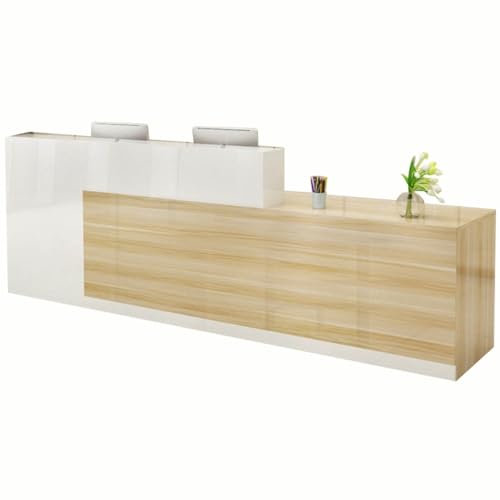 YAERLE Empfangstresen, moderner Empfangstresen aus Holz mit Theke – abschließbare Schubladen, moderner Verkaufstresen, Computertisch, Empfangstisch for Salon, Lobby(Wood-Left high,140x60x100cm)