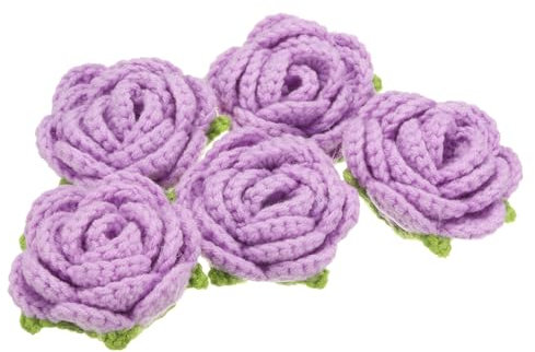sourcing map 5 parches de flores para coser, pétalos florales de ganchillo hechos a mano, apliques de flores de ganchillo para bricolaje, ropa de pelo, boda, fiesta, manualidades, color morado