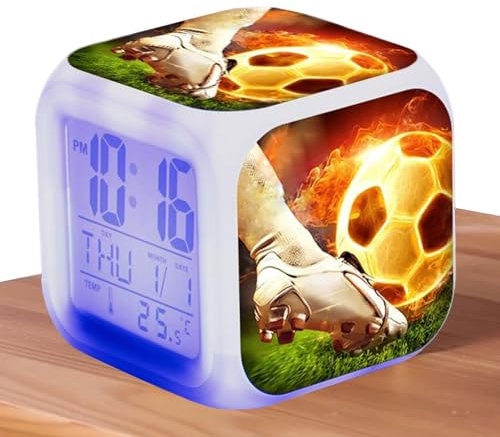 Reloj despertador de fútbol, despertador para niños,Reloj despertador nocturno con luces LED - Reloj despertador infantil, reloj digital, decoración del hogar