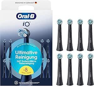 Oral-B iO Ultimative Reinigung – ORIGINAL Aufsteckbürsten für Elektrische Oral-B iO Zahnbürsten – Bürstenköpfe, Zahnbürstenaufsatz, Ersatzbürsten, Fortschrittliche Tiefenreinigung – Schwarz, 8 Stück