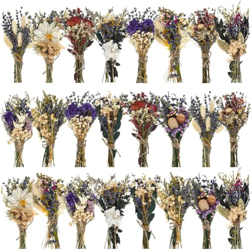 Layhit 24 Pcs Boho Dried Flower Bouquet Mini Wedding Handmade Dry Flowers Decor for Vase Crafts DIY Photo Boutonniere for Men Floral Plant for Bridesmaid Gift Birthday Decor (Lavender)