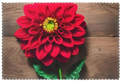 QIN&ZHENG Holzbrett-Platzsets mit Retro-Blume, roter Dahlie, personalisierbar, Stoff-Tischsets für Küche, 30,5 x 45,7 cm, Party-Dekoration, 6 Stück