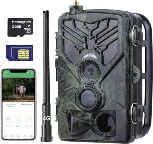 FunKind Fototrappola 4G APP, 120MP 4K Fototrappola con SIM Telefonica Invio Foto, Video in Diretta Fotocamera Caccia Notturna, Movimento Attivato Impermeabile Fototrappole Infrarossi Invisibili