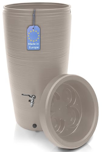 YourCasa Regentonne 240 Liter [Aquasplash] Messing Wasserhahn & Deckel - Regenfass Frostsicher aus Kunststoff - Regenwassertonne - Regenwassertank Garten Wassertank Regensammler Wasserfass (Creme)