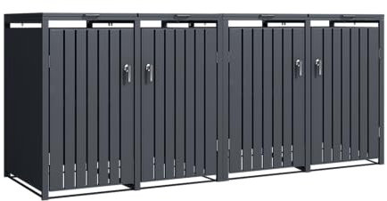 Outdoor Wheelie Bin Storage Cover, Anthracite Grey, Galvanised Steel, Lockable Doors (Quad)