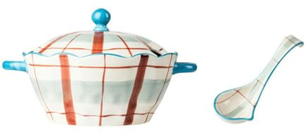 Boncheng Nordic Bowl Set, Keramik Geschirr Reisschale - Grün überzogener Suppentopf (mit großem Löffel) Blau