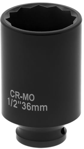 QWORK® Douille à Choc Entraînement 36mm, 12 Pans, Entraînement 1/2, Profondeur 78mm - Douille ongue pour CléàÉcrou
