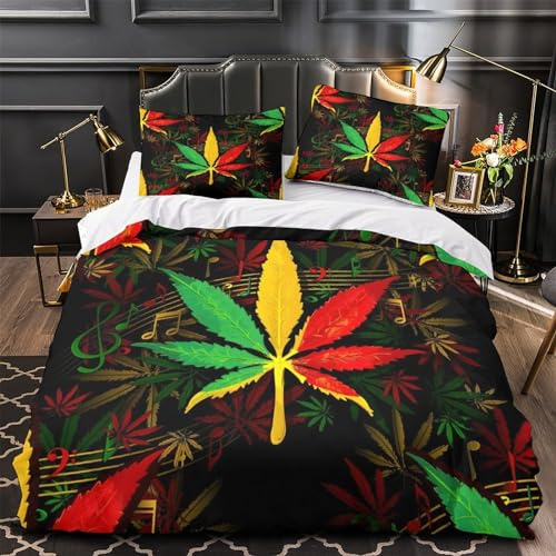 Rasta Jamaica Reggae Funda Nórdica 3D Impresión Familiar Y Niños Funda De Edredón Y Funda De Almohada Juego De Ropa De Cama Microfibra con Cremallera 3 Piezas King（220x240cm）