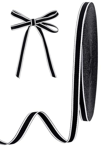 PH PandaHall 50 Iarde Nastro a Righe Bianco e Nero Nastro a Strisce in Poliestere, 10mm Nastri a Righe per Artigianato Zaini Borse Indumenti Cappelli Decorazioni Confezioni Regalo